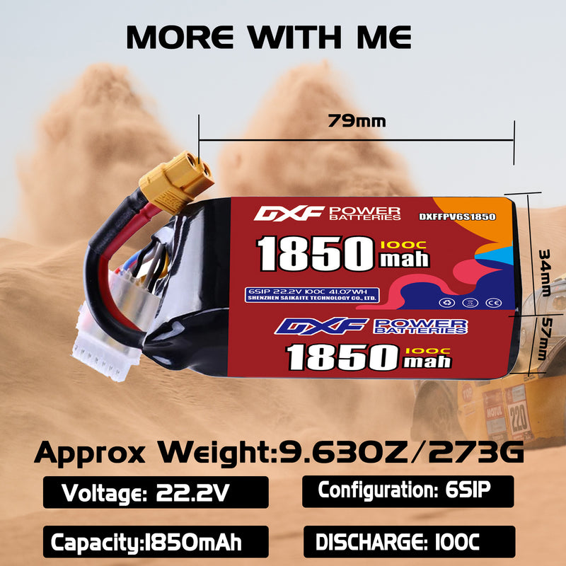 DXF 1850mAh 6S 100C 22.2V Lipo Battery Pack for FPV LiPo Battery