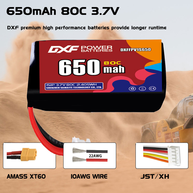 DXF 650mAh 1S 80C 3.7V Lipo Battery Pack for FPV LiPo Battery