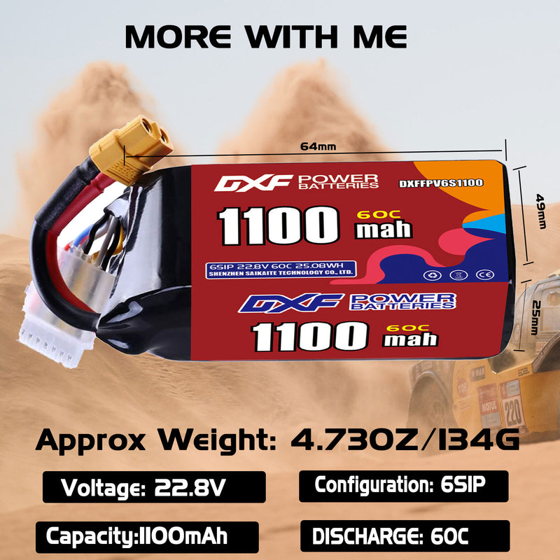 DXF 1100mAh 6S 60C 22.8V Lipo Battery Pack for FPV LiPo Battery