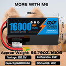 DXF LiPo Battery 6S HV 22.8V 16000mAh 100C Graphene Softcase Blue with EC5 / T / TRX / XT60 / XT90 / XT150 / Q8s Plug for RC 1/8 1/10 Buggy Truck Car Off-Road Drone
