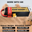 DXF Lipo Battery 4S 14.8V 6500mAh 150C Graphene Softcase with EC5 / T / TRX / XT60 / XT90 / XT150 / Q8s Plug for RC 1/8 1/10 Buggy Truck Car Off-Road Drone