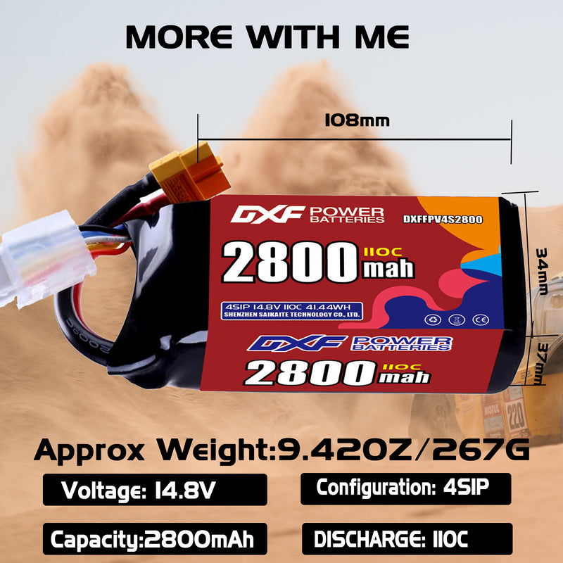 DXF 2800mAh 4S 110C 14.8V Lipo Battery Pack for FPV LiPo Battery
