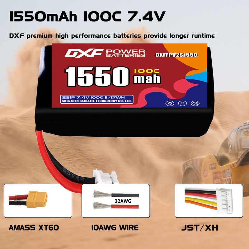DXF 1550mAh 2S 100C 7.4V Lipo Battery Pack for FPV LiPo Battery