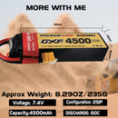 DXF Lipo Battery 2S 7.4V 4500mAh 140C GoldSeries Graphene Softcase with EC5 / T / TRX / XT60 / XT90 / XT150 / Q8s Plug for RC 1/8 1/10 Buggy Truck Car Off-Road Drone