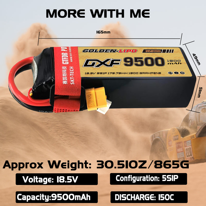 (CN)DXF 5S Lipo Battery 18.5V 150C 9500mAh Soft Case Battery with EC5 XT90 Connector for Car Truck Tank RC Buggy Truggy Racing Hobby