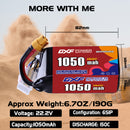 DXF 6S 22.2V 1050mAh 150C LiPo Battery for FPV Micro Drones (PH2.0 / JST / XT30 / SM / XT60 / EC5 / XT90 Options)