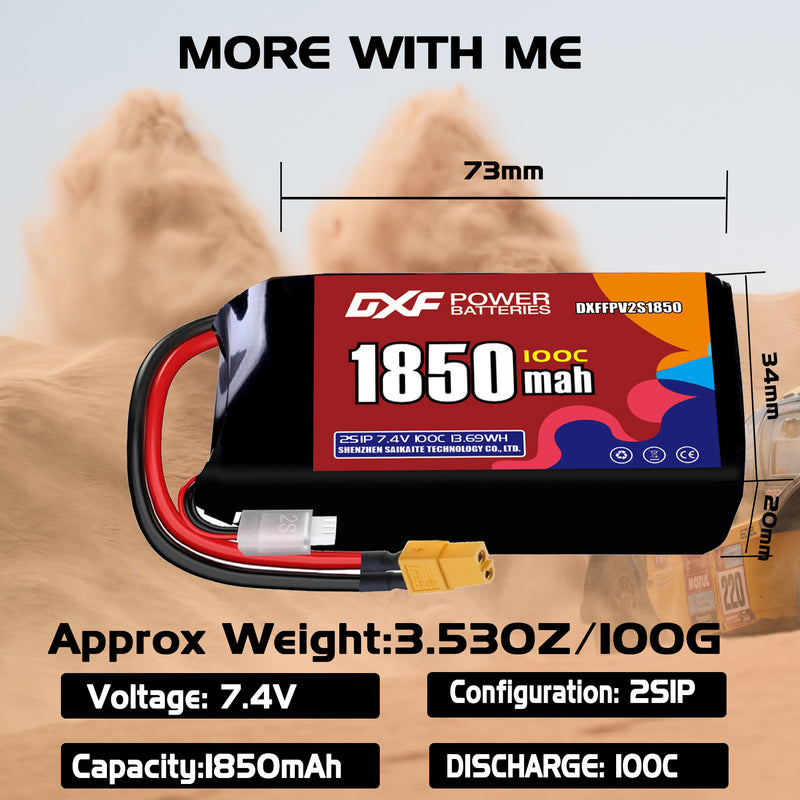 DXF 2200mAh 2S 100C 7.4V Lipo Battery Pack for FPV LiPo Battery
