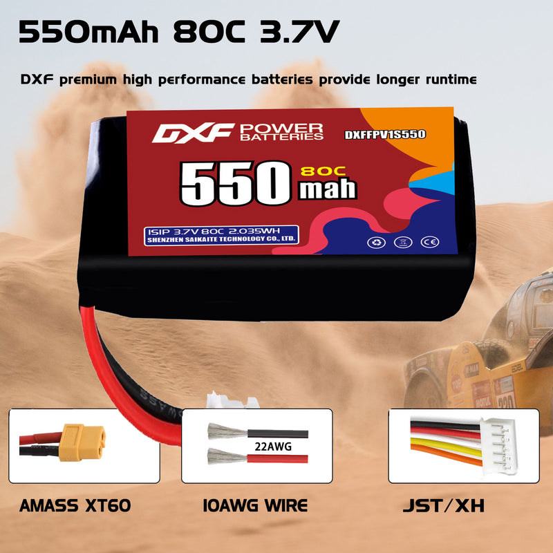 DXF 850mAh 1S 80C 3.7V Lipo Battery Pack for FPV LiPo Battery