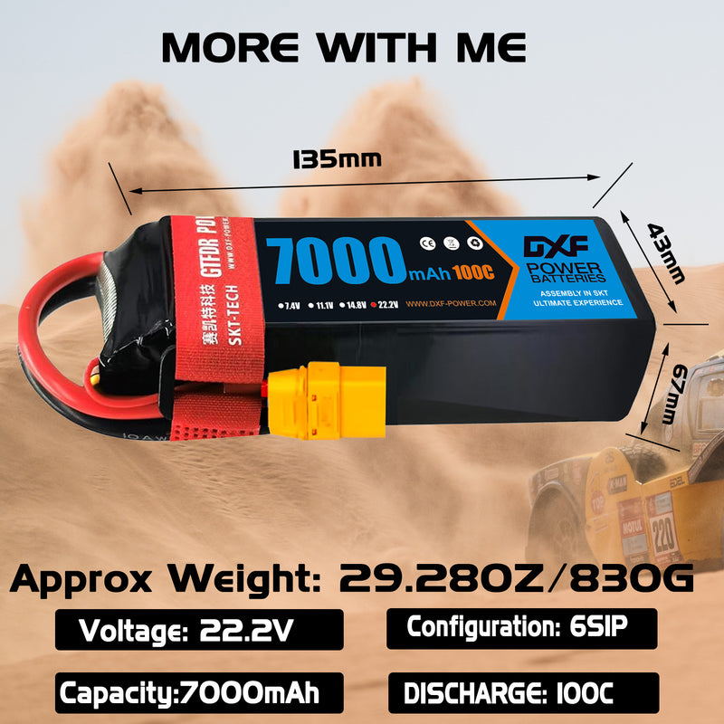 (PL)DXF 6S Lipo Battery 22.2V 100C 7000mAh Soft Case Battery with XT90 Connector for Car Truck Tank RC Buggy Truggy Racing Hobby