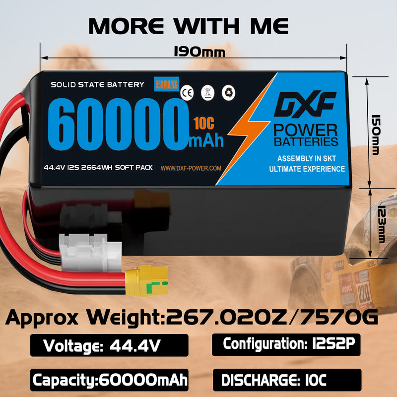 (CN)DXF 12S Lipo Battery 44.4V 10C 60000mAh Soft Case Battery  for Drone UAV FPV Car Truck Tank RC Semi solidstate Battery Racing Hobby