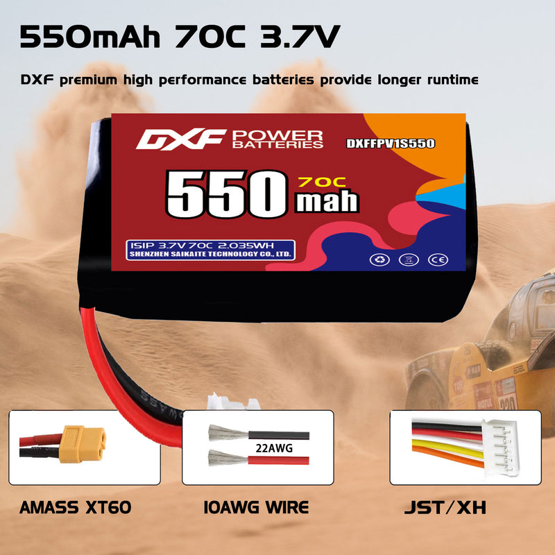 DXF 650mAh 1S 70C 3.7V Lipo Battery Pack for FPV LiPo Battery