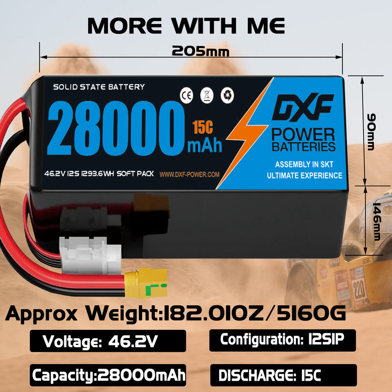 (CN)DXF 12S Lipo Battery 46.2V 15C 28000mAh Soft Case Battery  for Drone UAV FPV Car Truck Tank RC Semi solidstate Battery Racing Hobby