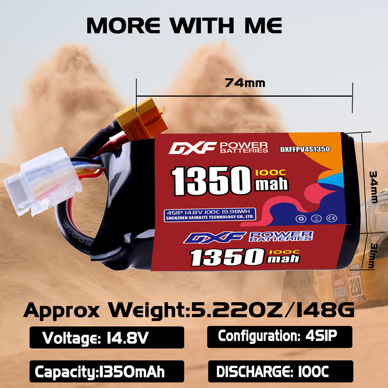 DXF 1350mAh 4S 100C 14.8V Lipo Battery Pack for FPV LiPo Battery
