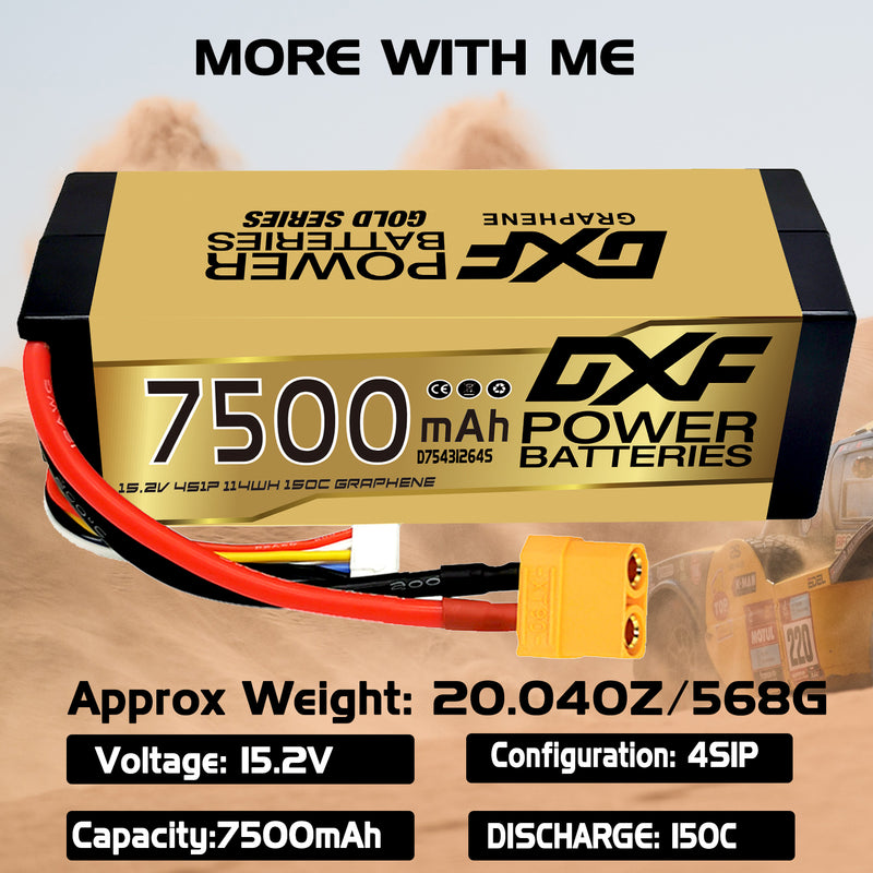 (CN)DXF Lipo Battery 4S 15.2V 7500MAH 150C  lipo Hardcase with  DEANS/T Plug for Rc 1/8 1/10 Buggy Truck Car Off-Road Drone