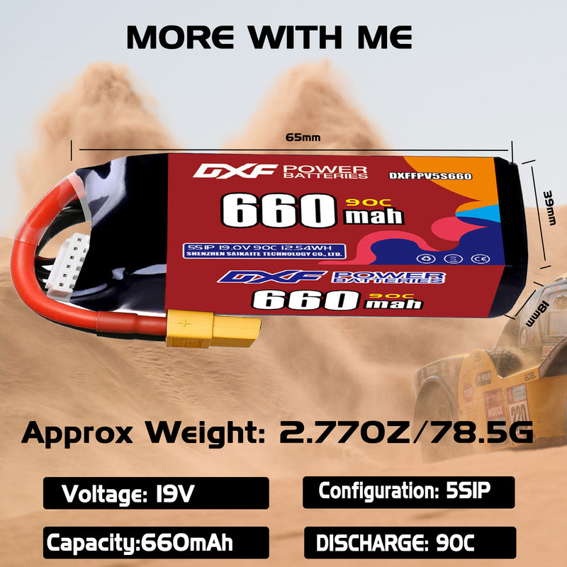 DXF 660mAh 5S 90C 19.0V Lipo Battery Pack for FPV LiPo Battery