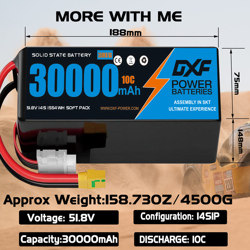 (CN)DXF 14S Lipo Battery 51.8V 10C 30000mAh Soft Case Battery  for Drone UAV FPV Car Truck Tank RC Semi solidstate Battery Racing Hobby