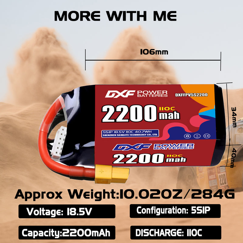 DXF 2200mAh 5S 110C 18.5V Lipo Battery Pack for FPV LiPo Battery