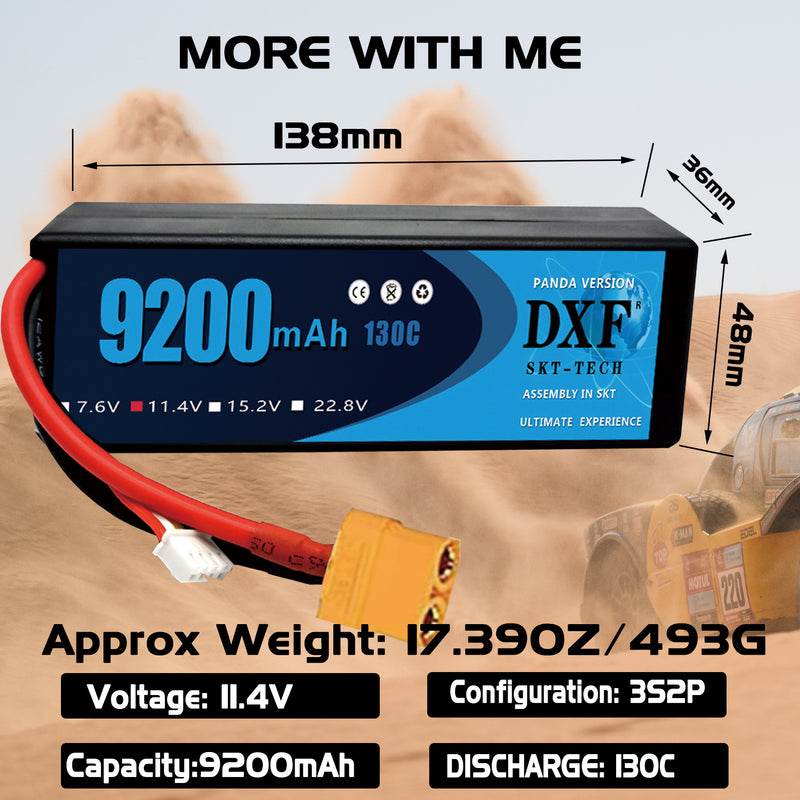 (ES)DXF Lipo Battery 3S 11.4V 9200MAH 130C Blue Series Graphene lipo Hardcase with XT90 Plug for Rc 1/8 1/10 Buggy Truck Car Off-Road Drone