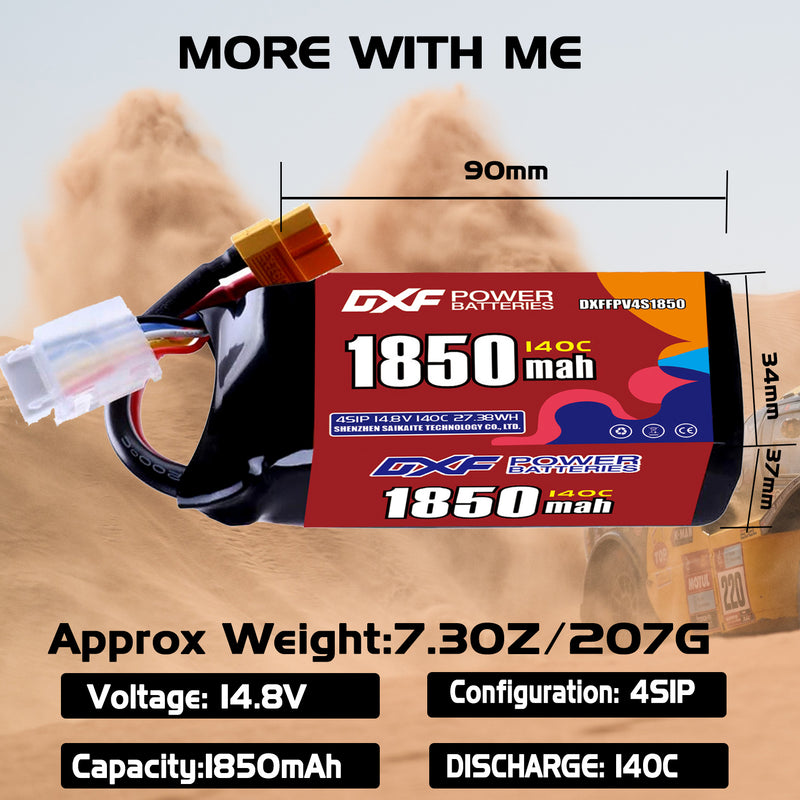 DXF 1850mAh 4S 140C 14.8V Lipo Battery Pack for FPV LiPo Battery