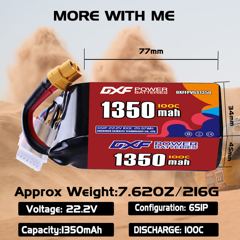DXF 1350mAh 6S 100C 22.2V Lipo Battery Pack for FPV LiPo Battery