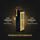 DXF 3S 11.1V 5200mAh 100C Gold Version Graphene LiPo Soft Case Battery with 10AWG XT60 Plug for 1/8 1/10 RC Car Buggy Truck Boat Drone (1-6 Pack Available)