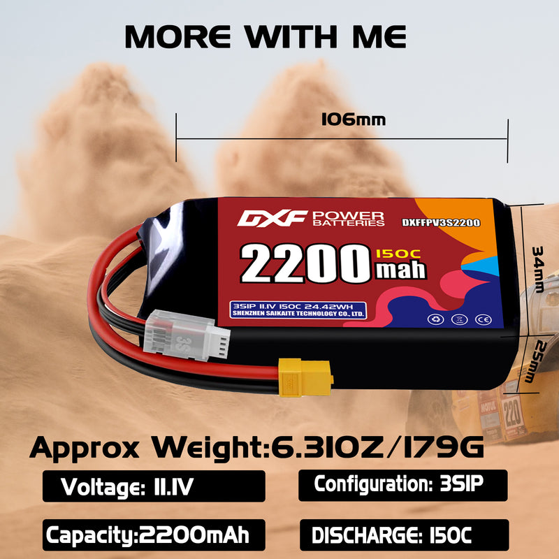 DXF 2200mAh 3S 150C 11.1V Lipo Battery Pack for FPV LiPo Battery