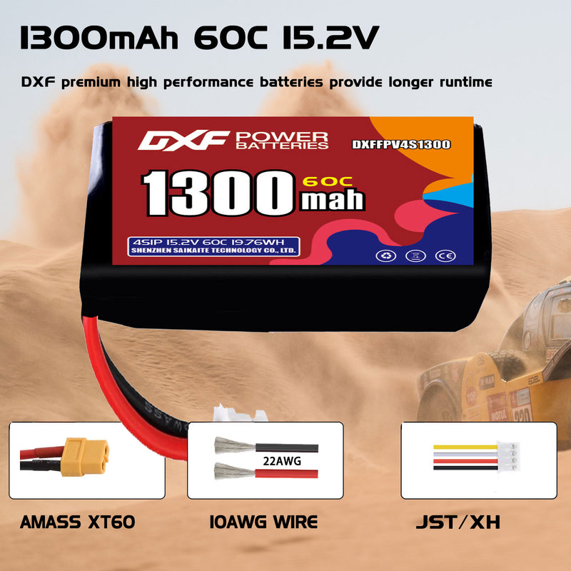 DXF 1300mAh 4S 60C 15.2V Lipo Battery Pack for FPV LiPo Battery