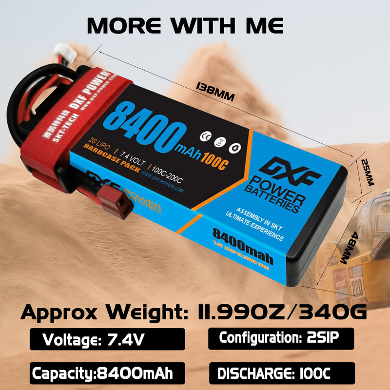 (PL)DXF Lipo Battery 2S 7.4V 8400mAh 100C/200C Hardcase Battery Graphene Battery for Rc Truck Drone 1/10 1/8 Scale Traxxas Slash 4x4 RC Car Buggy truggy