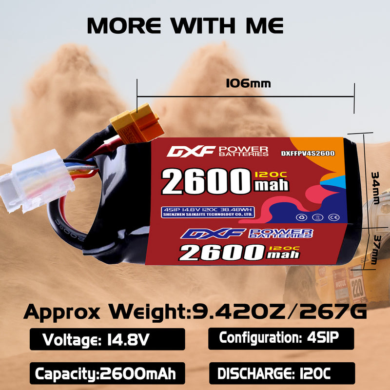 DXF 2600mAh 4S 120C 14.8V Lipo Battery Pack for FPV LiPo Battery