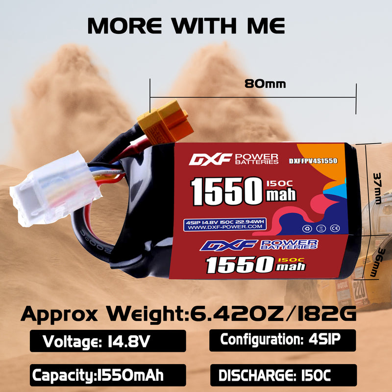 DXF 1550mAh 4S 150C 14.8V Lipo Battery Pack for FPV LiPo Battery