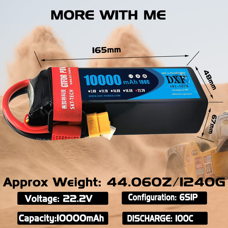 (PL)DXF 6S Lipo Battery 22.2V 100C10000mAh Soft Case Battery with XT60 Connector for Car Truck Tank RC Buggy Truggy Racing Hobby