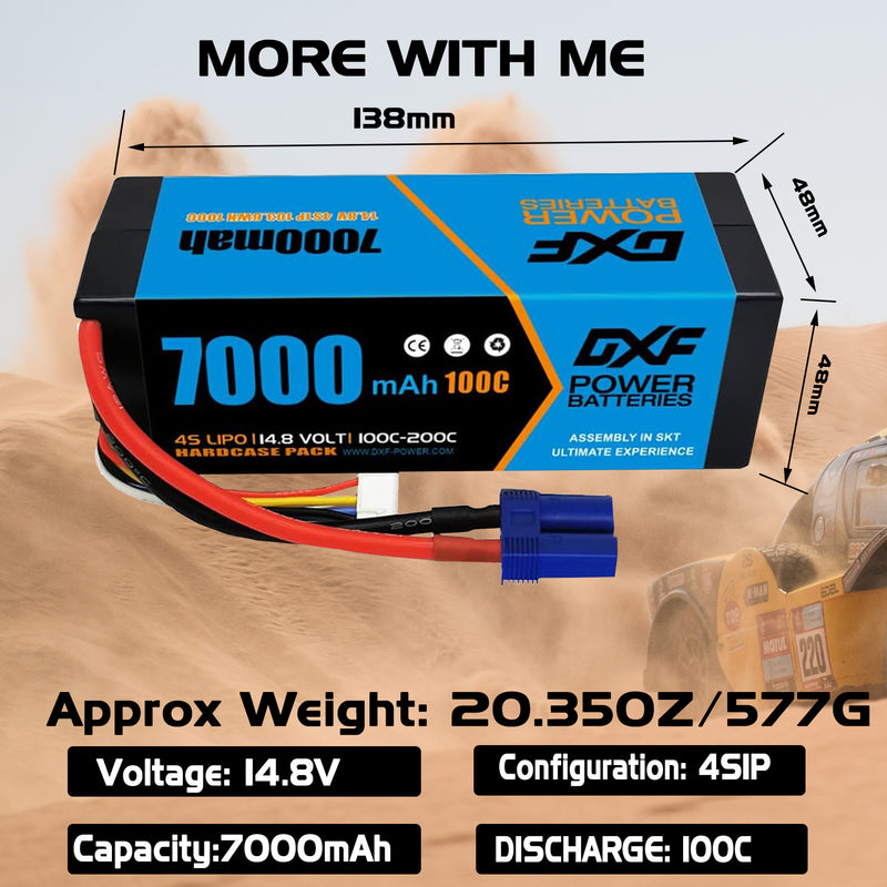 (PL)DXF Lipo Battery 4S 14.8V 7000mAh 100C/200C HardCase Lipo Battery for RC HPI HSP 1/8 1/10 Buggy RC Car Truck