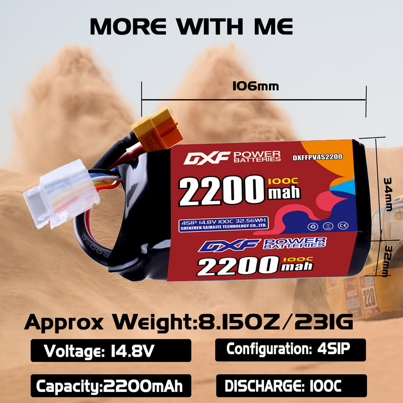 DXF 2200mAh 4S 100C 14.8V Lipo Battery Pack for FPV LiPo Battery