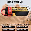 DXF Lipo Battery 4S 14.8V 5200mAh 100C Graphene Softcase with EC5 / T / TRX / XT60 / XT90 / XT150 / Q8s Plug for RC 1/8 1/10 Buggy Truck Car Off-Road Drone