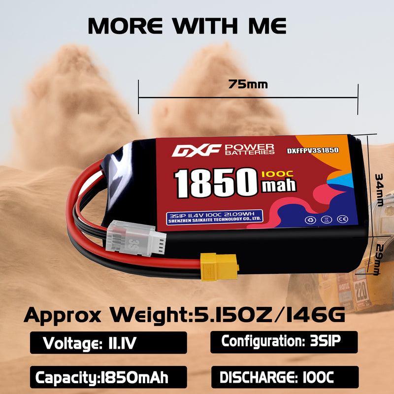 DXF 1850mAh 3S 140C 11.1V Lipo Battery Pack for FPV LiPo Battery