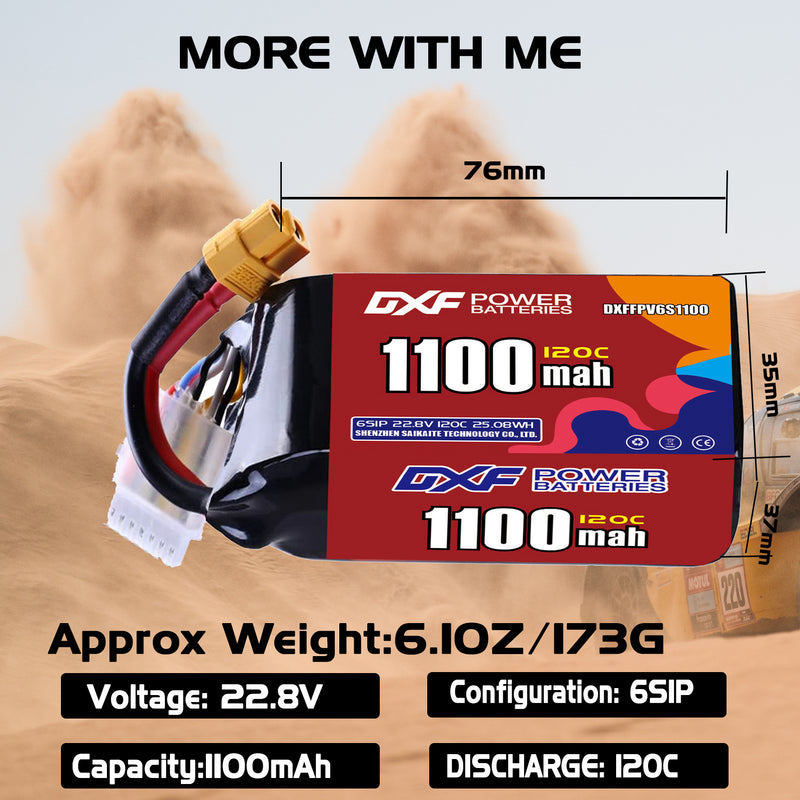 DXF 1100mAh 6S 120C 22.8V Lipo Battery Pack for FPV LiPo Battery