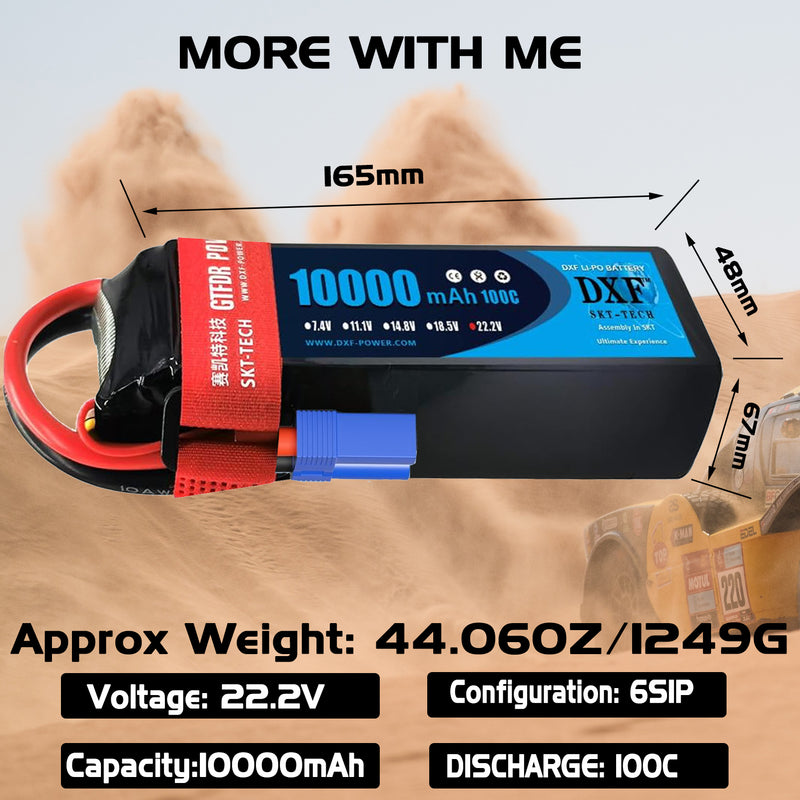 (ES)DXF 6S Lipo Battery 22.2V 100C10000mAh Soft Case Battery with EC5 Connector for Car Truck Tank RC Buggy Truggy Racing Hobby