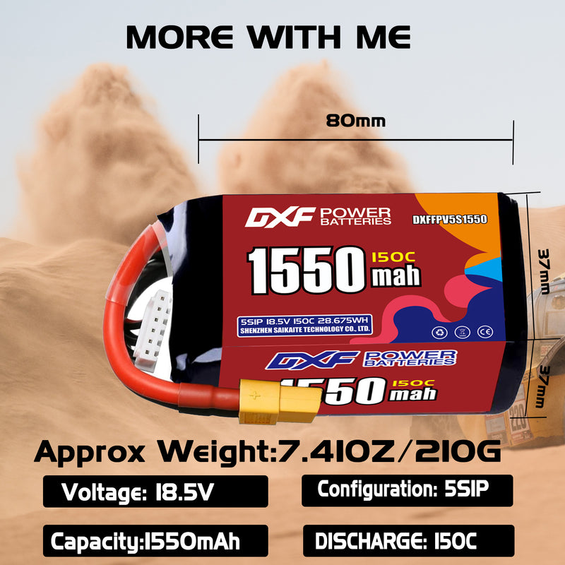 DXF 1550mAh 5S 150C 18.5V Lipo Battery Pack for FPV LiPo Battery