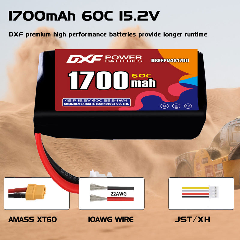 DXF 1700mAh 4S 60C 15.2V Lipo Battery Pack for FPV LiPo Battery