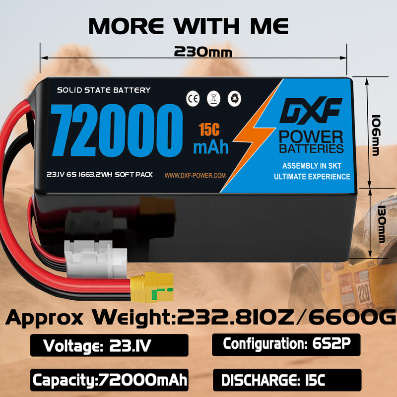 (CN)DXF 6S Lipo Battery 23.1V 15C 72000mAh Soft Case Battery  for Drone UAV FPV Car Truck Tank RC Buggy Truggy Racing Hobby