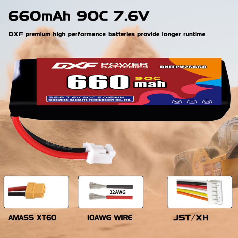 DXF 660mAh 2S 90C 7.6V Lipo Battery Pack for FPV LiPo Battery