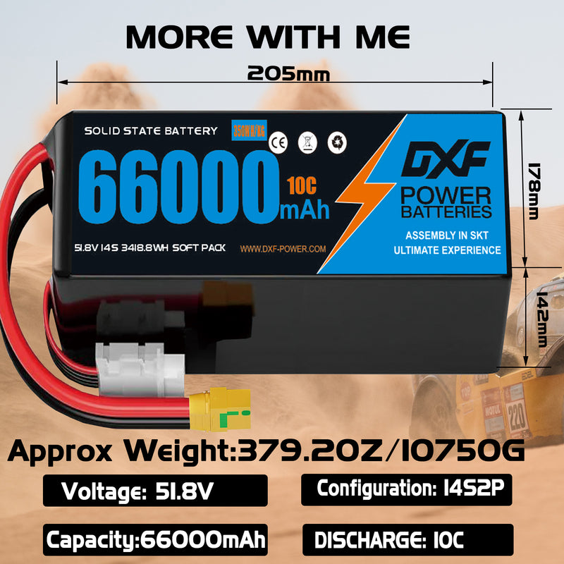 (CN)DXF 14S Lipo Battery 51.8V 10C 66000mAh Soft Case Battery  for Drone UAV FPV Car Truck Tank RC Semi solidstate Battery Racing Hobby