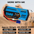 (CA)DXF Lipo Battery 4S 14.8V 7500mAh 100C/200C HardCase Lipo Battery for RC HPI HSP 1/8 1/10 Buggy RC Car Truck