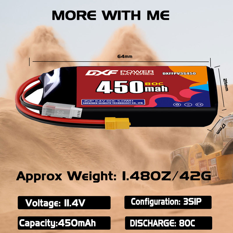 DXF 450mAh 3S 80C 11.4V Lipo Battery Pack for FPV LiPo Battery