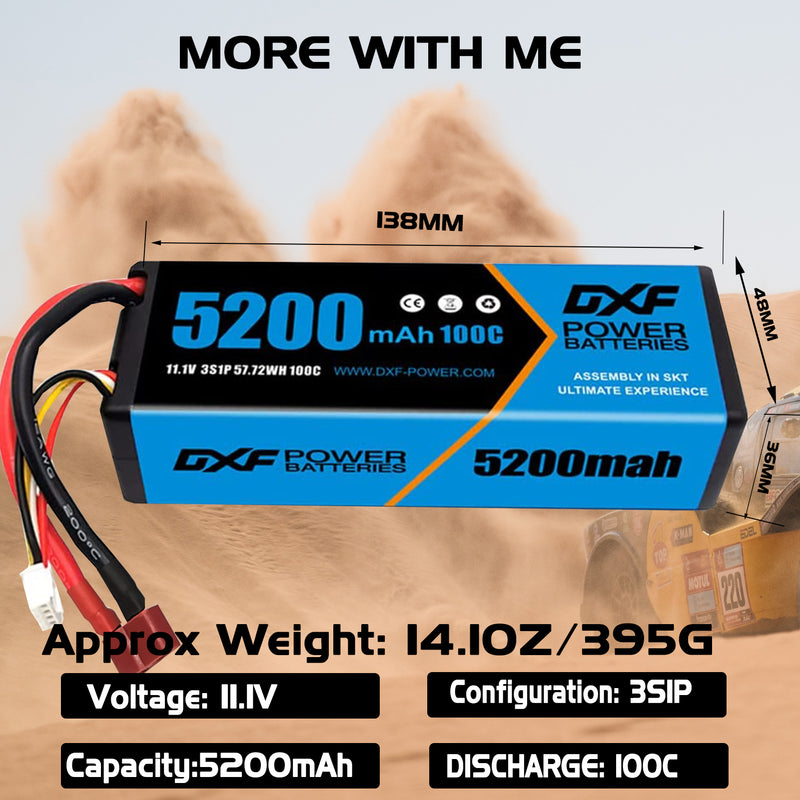 (CA)DXF Lipo Battery 3S 11.1V 5200MAH 100C Blue Series Graphene lipo Hardcase with Deans Plug for Rc 1/8 1/10 Buggy Truck Car Off-Road Drone