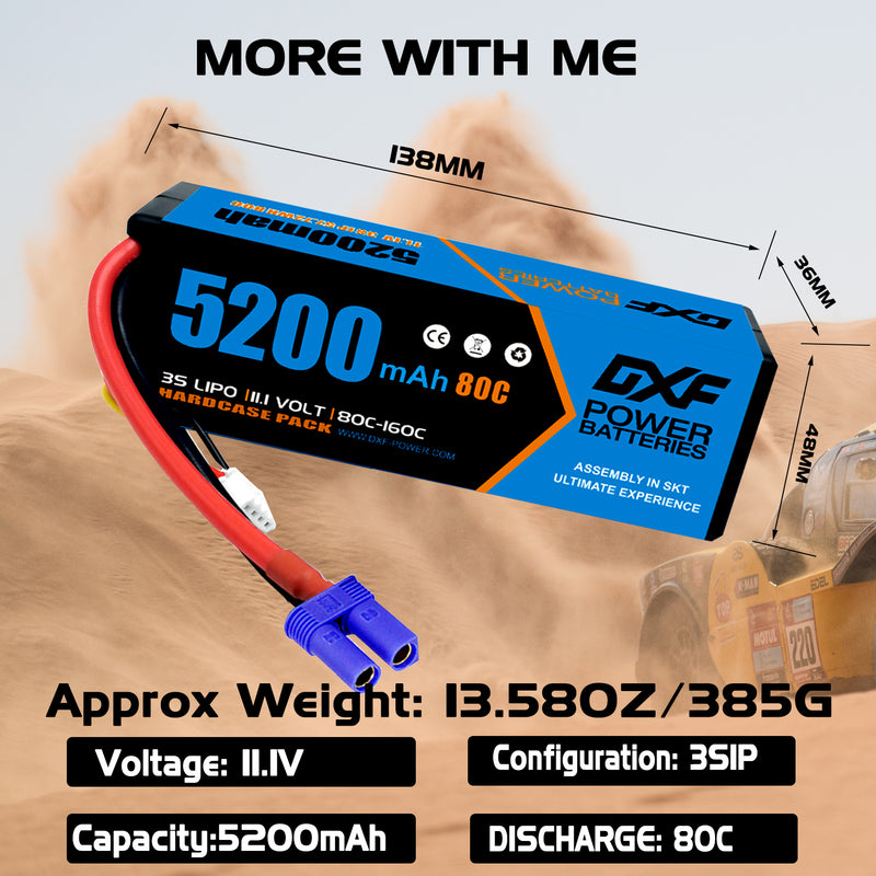 (UK)DXF Lipo Battery 3S 11.1V 5200MAH 80C Blue Series lipo Hardcase with EC5 Plug for Rc 1/8 1/10 Buggy Truck Car Off-Road Drone