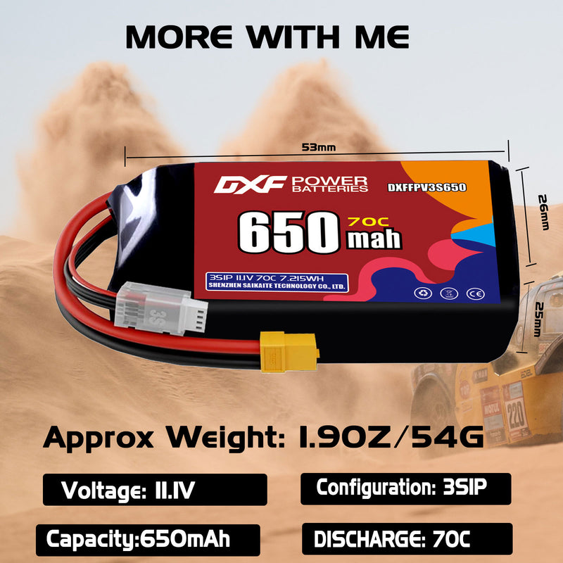 DXF 650mAh 3S 70C 11.1V Lipo Battery Pack for FPV LiPo Battery