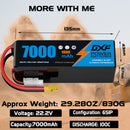 DXF Lipo Battery 6S 22.2V 7000mAh 100C Graphene Softcase with EC5 / T / TRX / XT60 / XT90 / XT150 / Q8s Plug for RC 1/8 1/10 Buggy Truck Car Off-Road Drone