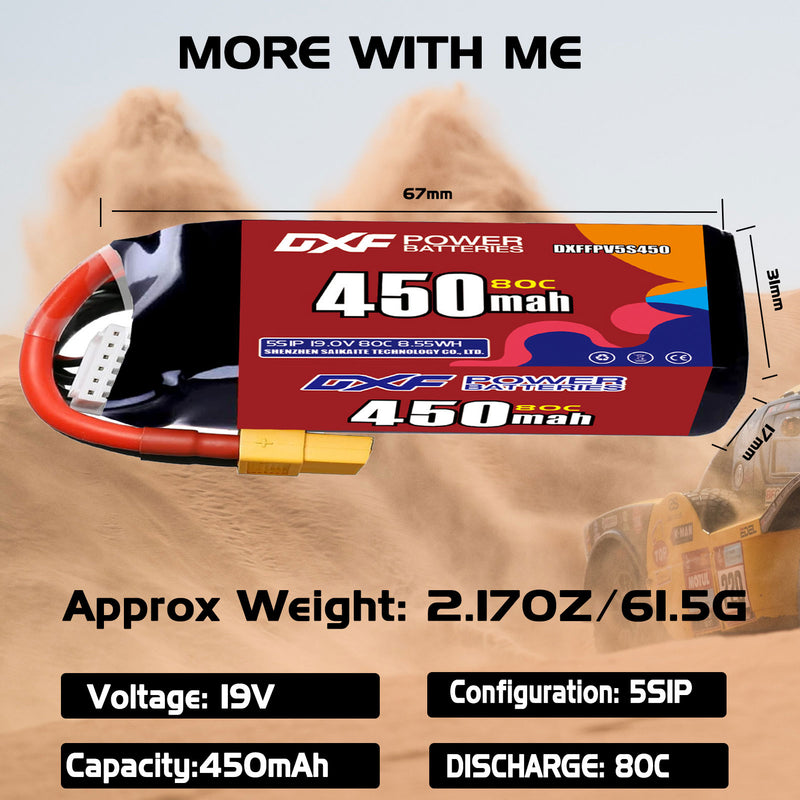 DXF 450mAh 5S 80C 18.5V Lipo Battery Pack for FPV LiPo Battery