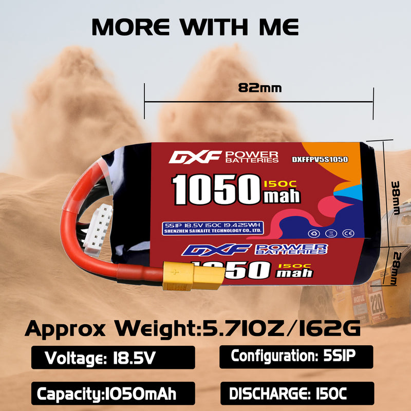 DXF 1050mAh 5S 150C 18.5V Lipo Battery Pack for FPV LiPo Battery